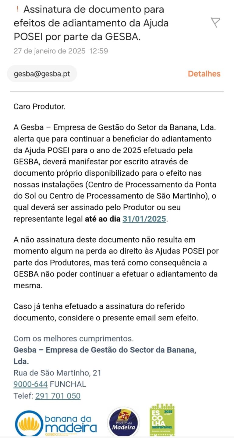 PS denuncia pressão da GESBA sobre os bananicultores